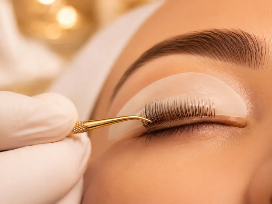 Lashlifting: Wimpern werden mit goldenem Tool sanft angehoben